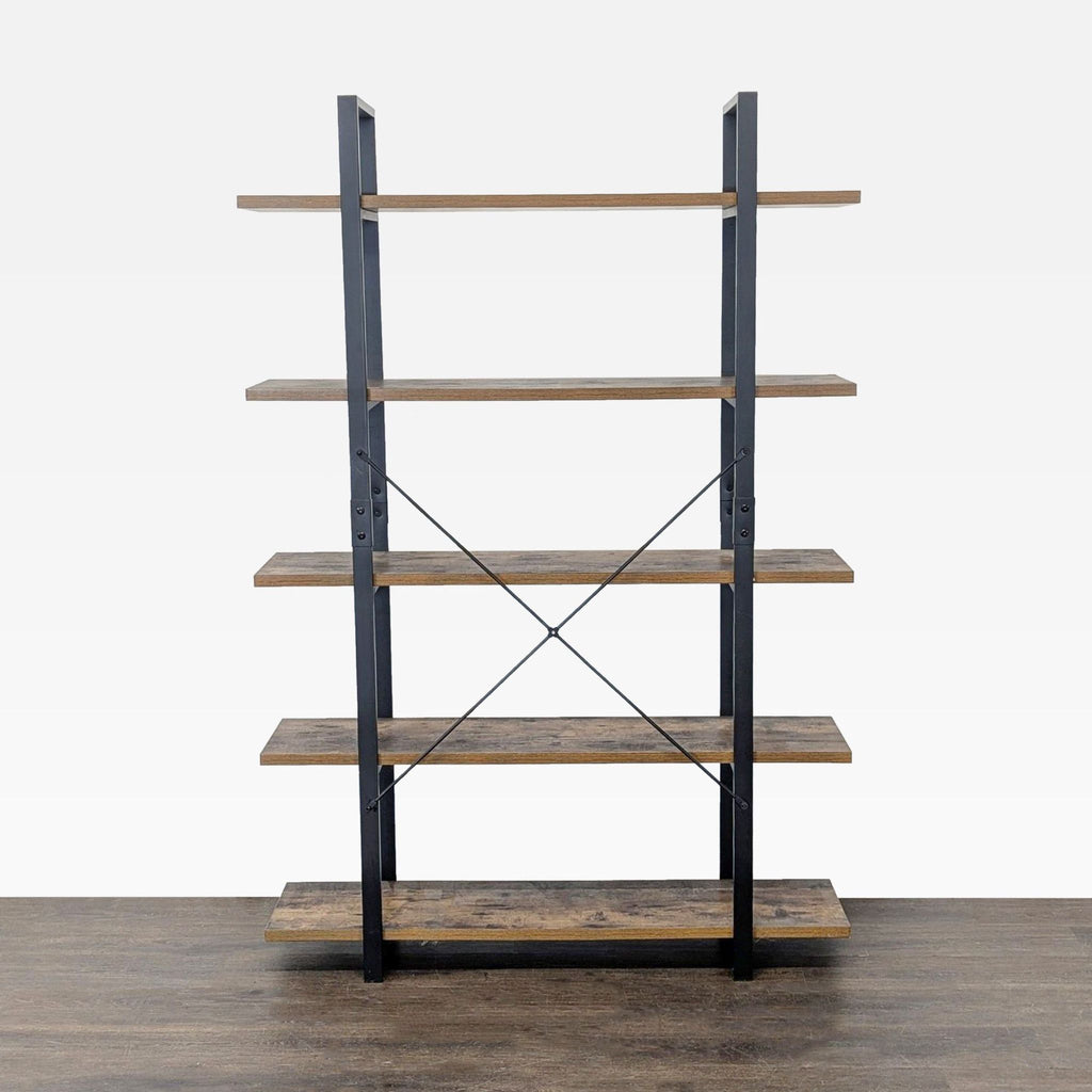 Dulonto 5-Tier Industrial Bookshelf with Metal Frame and Wood Shelves