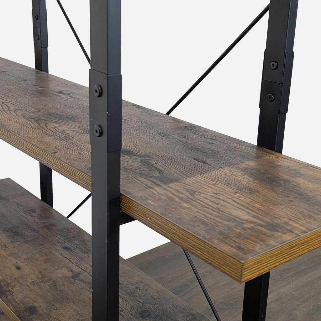 Dulonto brand bookshelf with five wood shelves and black frame, suitable for living room or office.