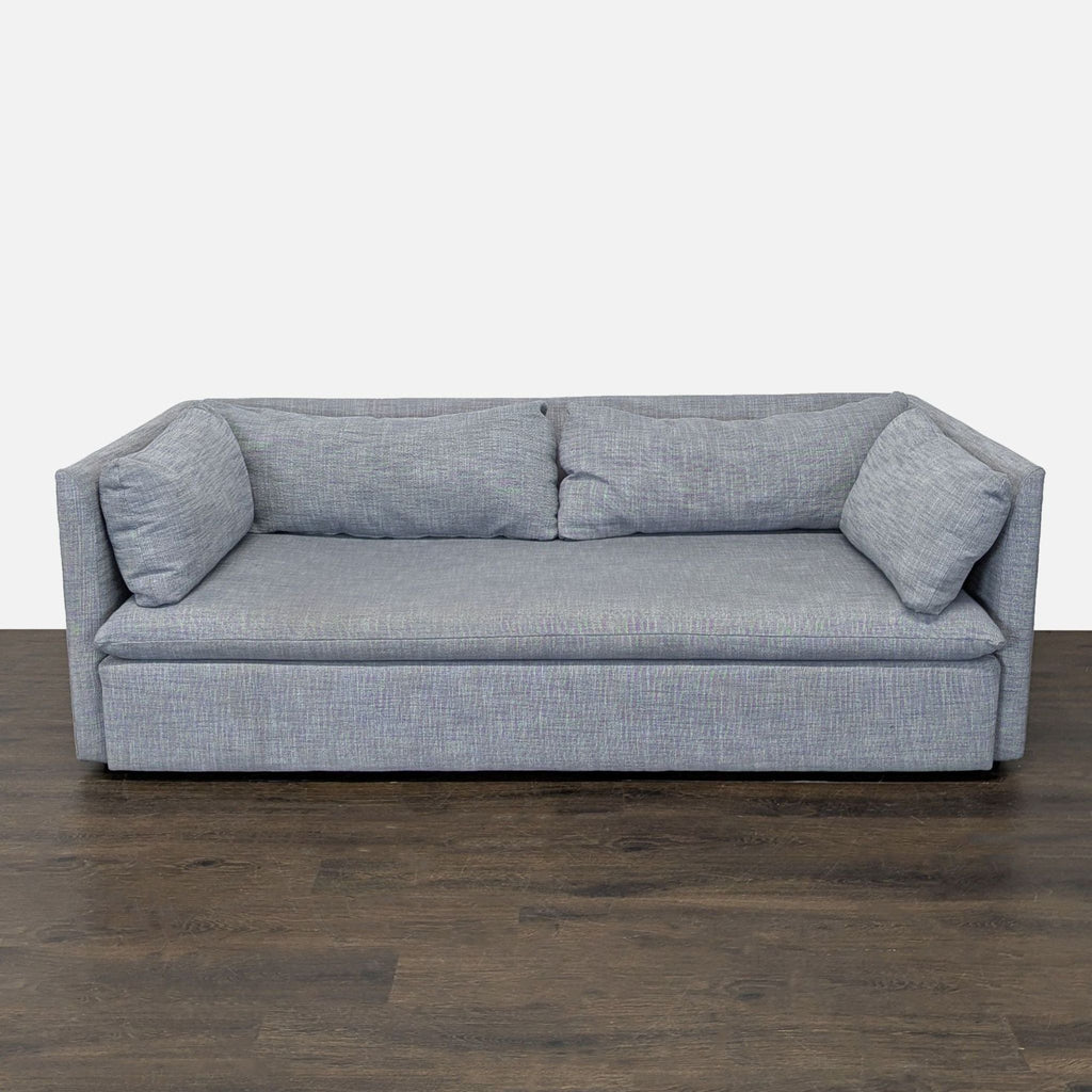 Modern gray West Elm 3-seat sofa with clean lines and plush cushions, gently used and well maintained.