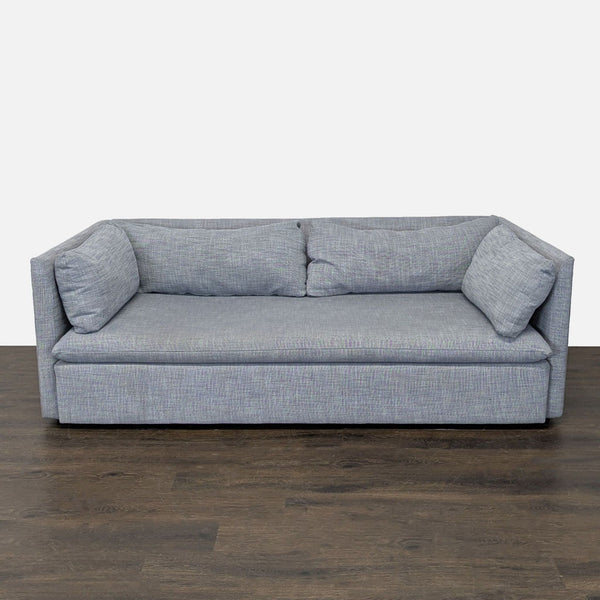 Modern gray West Elm 3-seat sofa with clean lines and plush cushions, gently used and well maintained.