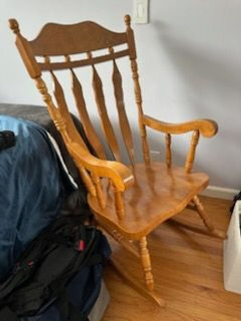 Certainly! Since you referred to "these images" but haven't provided any actual images or detailed descriptions of them, I'll give you three generic example alt texts for an item categorized as "Other" with the brand "rocking chair." If you have specific visual details, please provide them for more tailored alt text.