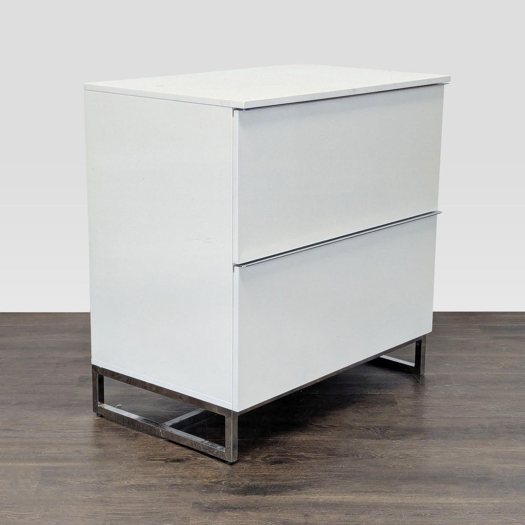 Scandinavian Design White Two-Drawer Cabinet with Metal Legs