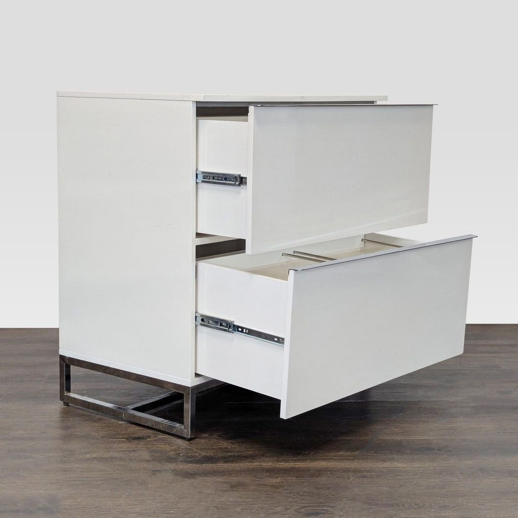 Scandinavian Design White Two-Drawer Cabinet with Metal Legs