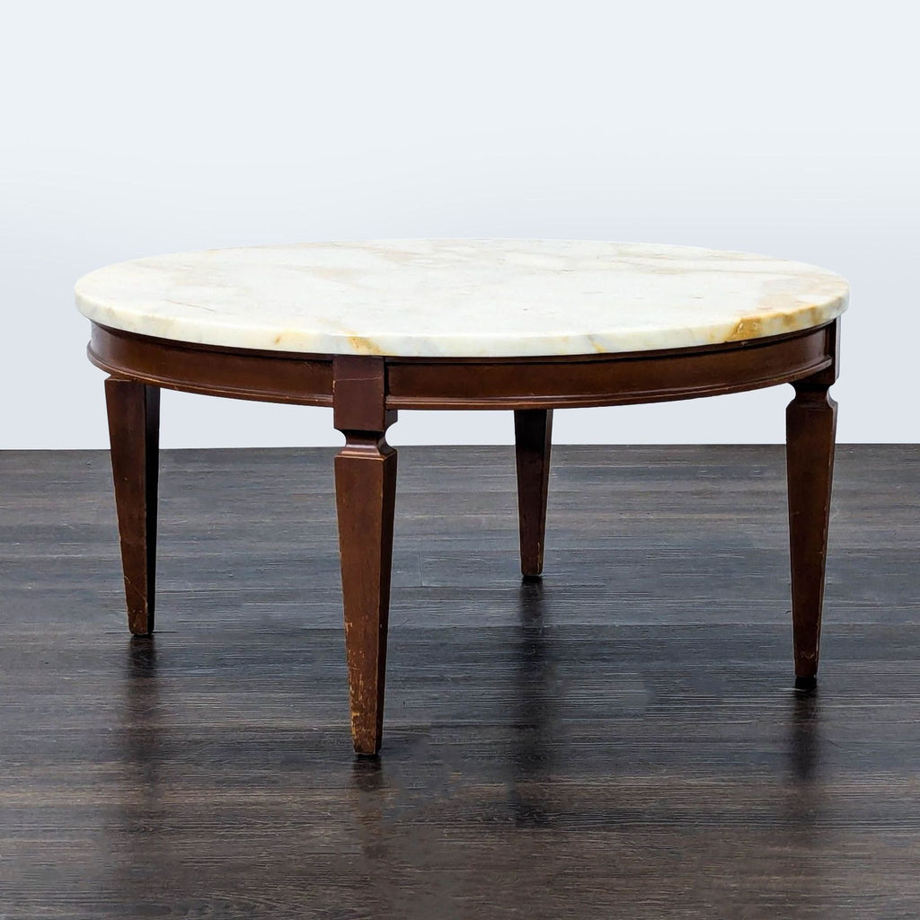 Vintage Wood Coffee Table with Marble Top