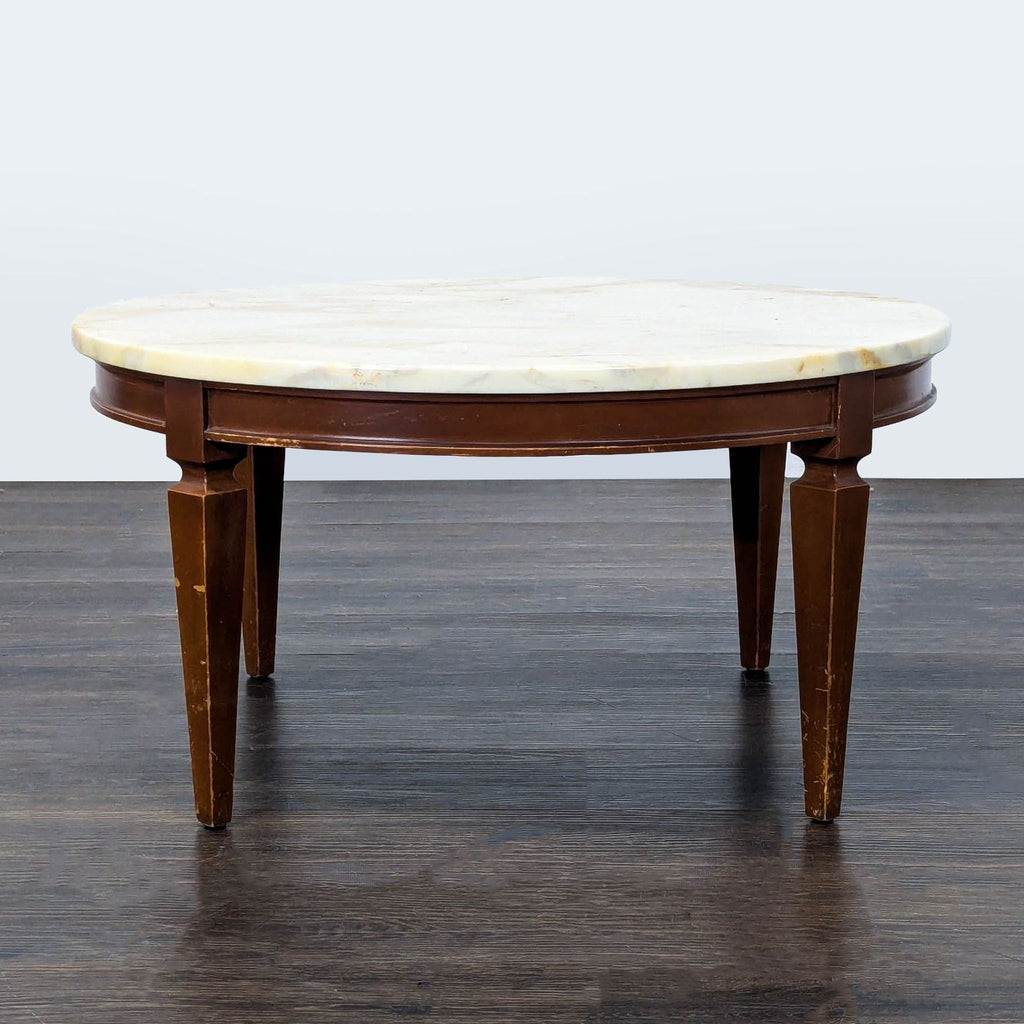 Vintage Wood Coffee Table with Marble Top