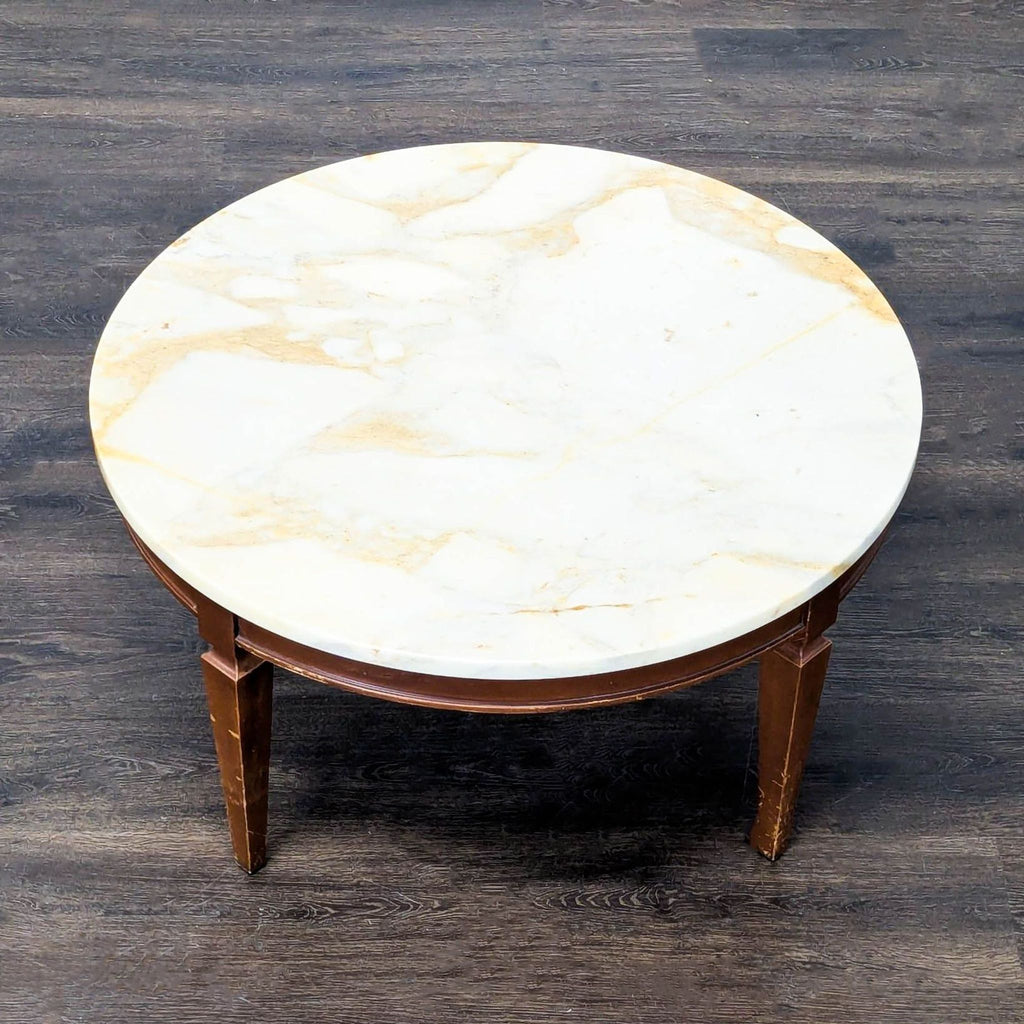 Vintage Wood Coffee Table with Marble Top