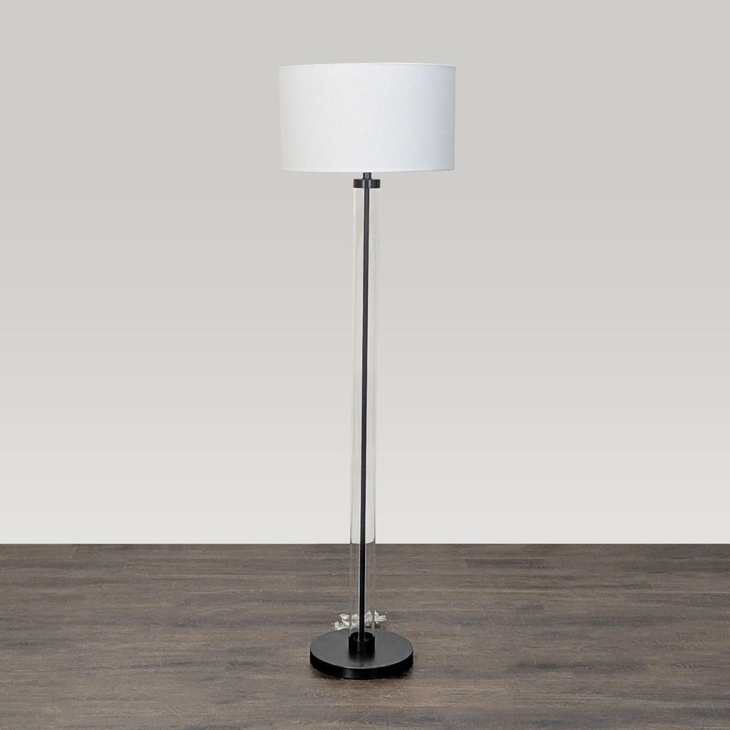 Arhaus Clear Glass Cylinder Floor Lamp with White Shade