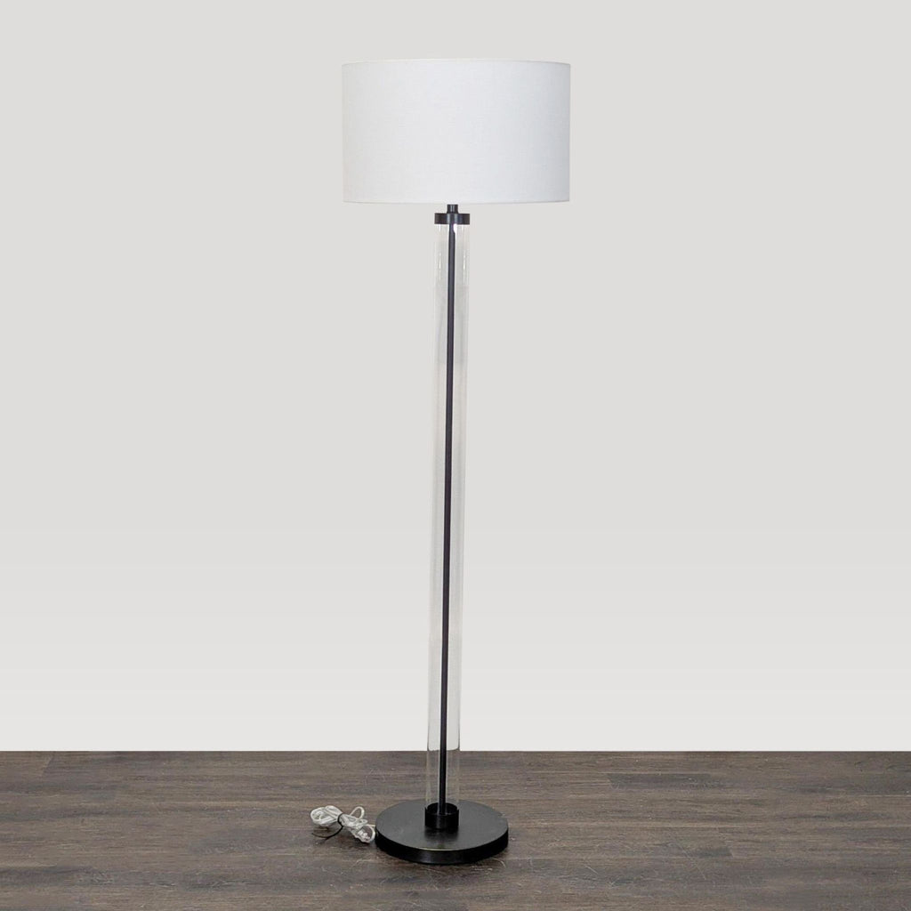 Arhaus Clear Glass Cylinder Floor Lamp with White Shade