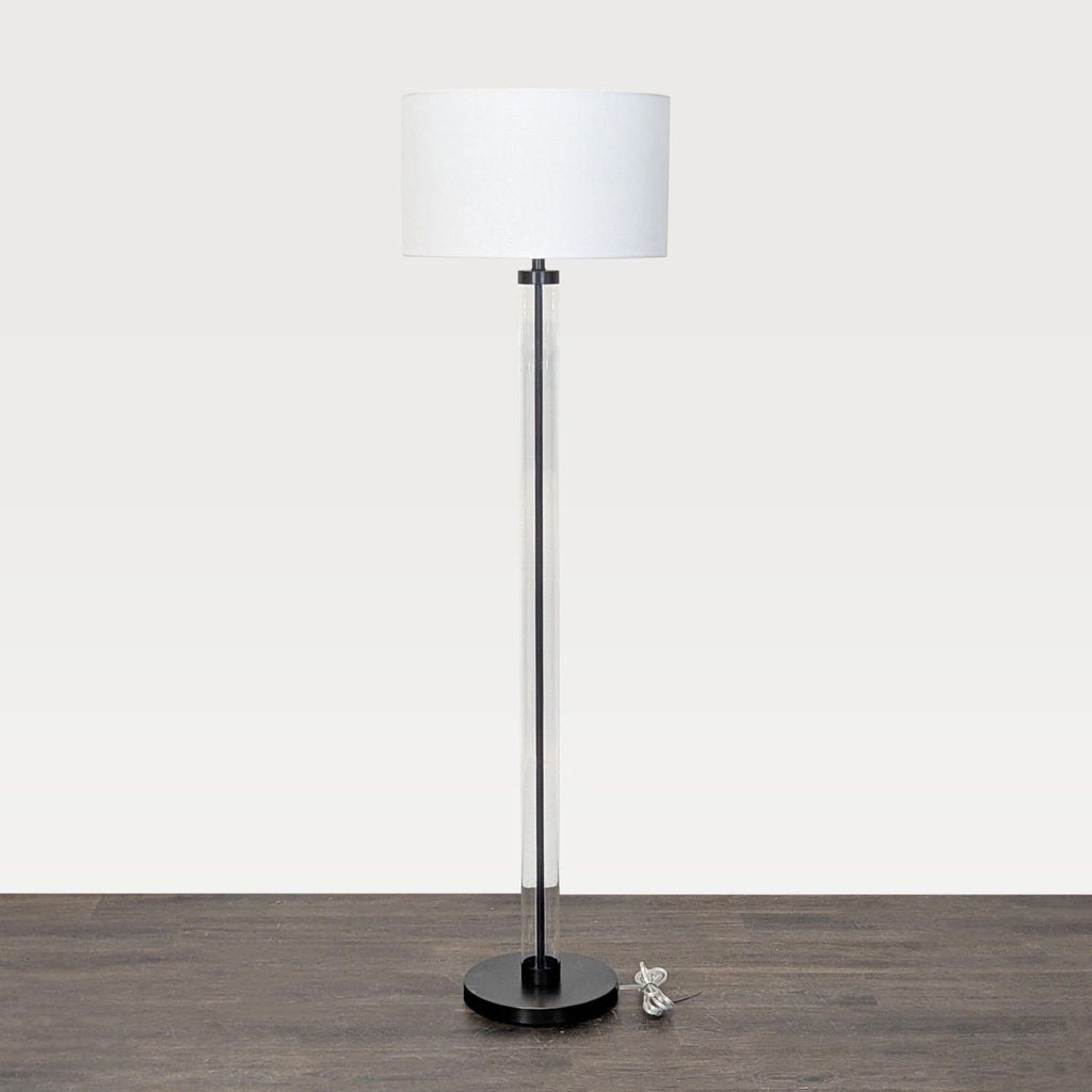 Arhaus Clear Glass Cylinder Floor Lamp with White Shade