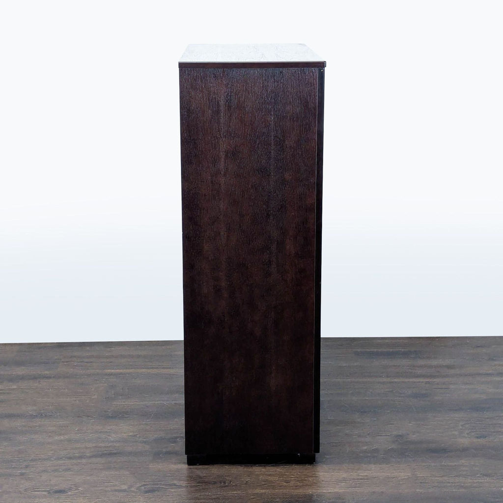 Modern 5-Drawer Dark Wood Dresser with Sleek Metal Handles