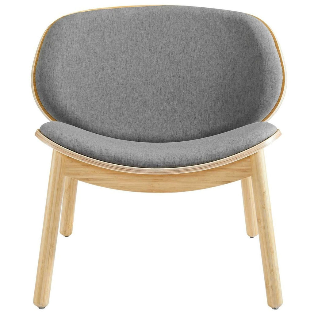 Greenington lounge chair with a bamboo frame and cozy gray cushions, offering modern style and sturdy support.  