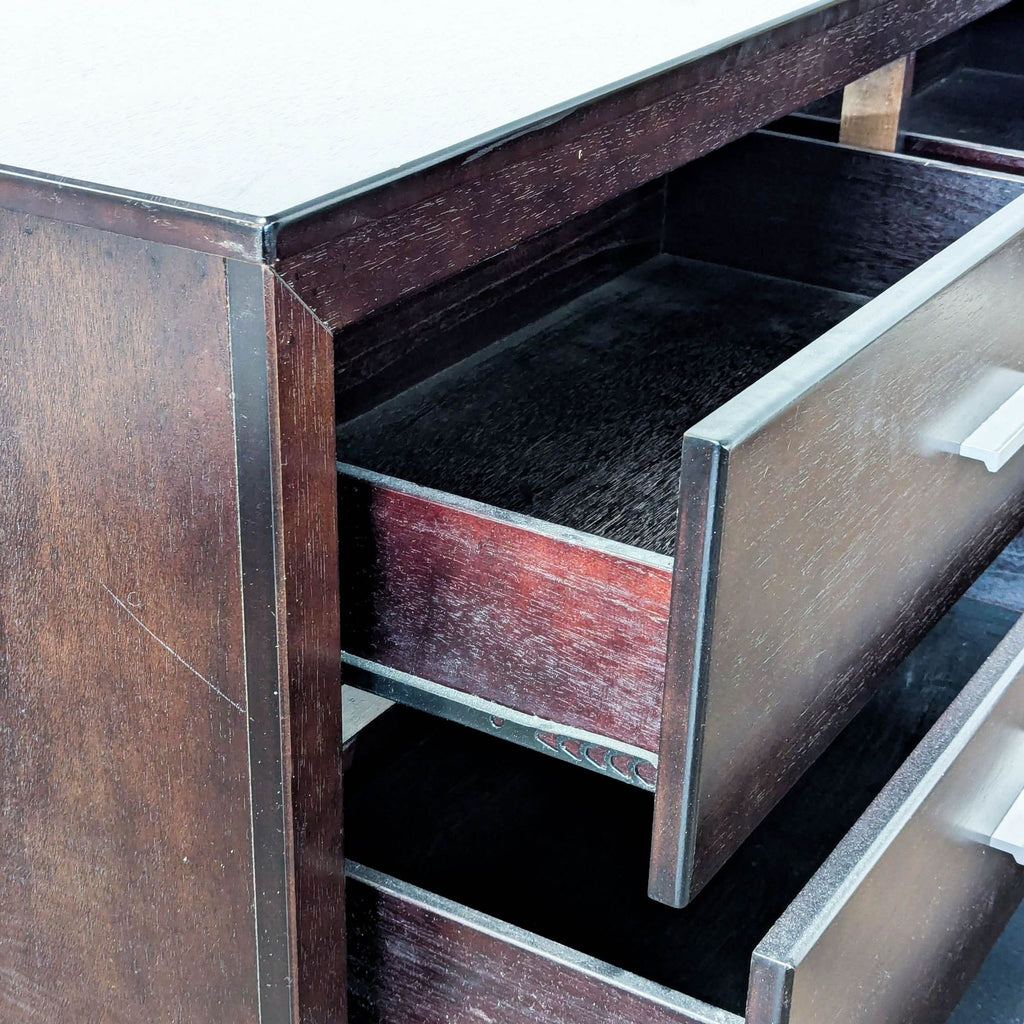 Modern 6-Drawer Dark Wood Dresser with Silver Handles