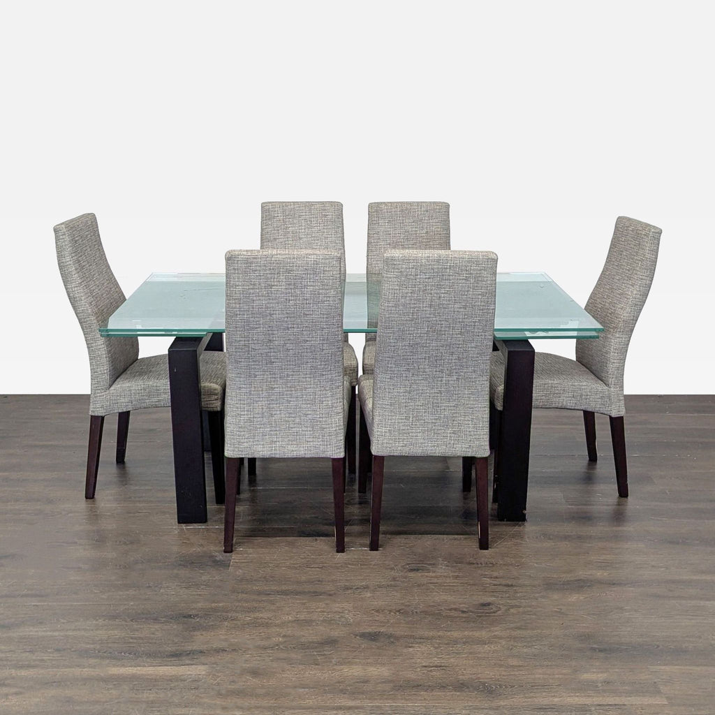 Scandinavian Designs Glass Dining Set with 6 Upholstered Chairs