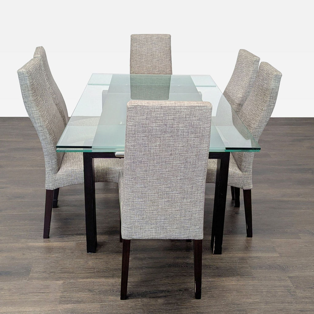 Scandinavian Designs Glass Dining Set with 6 Upholstered Chairs