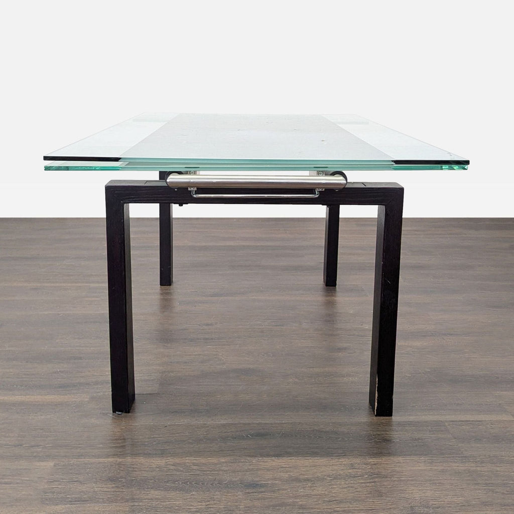 Dining set category: glass table with six cushioned chairs, Scandinavian Designs brand, sleek and minimalist design.