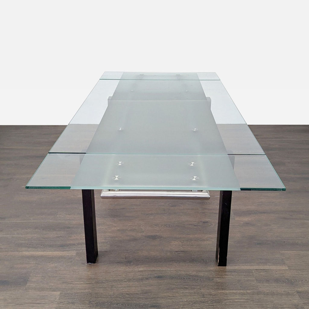 Elegant glass dining set for six, upholstered chairs, by Scandinavian Designs, perfect for contemporary dining spaces.