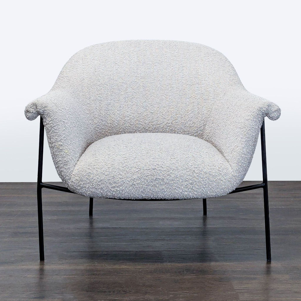 Four Hands Modern Lounge Chair with White Bouclé Fabric and Metal Legs