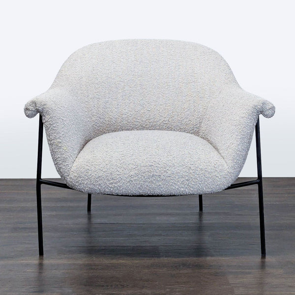 Four Hands Modern Lounge Chair with White Bouclé Fabric and Metal Legs