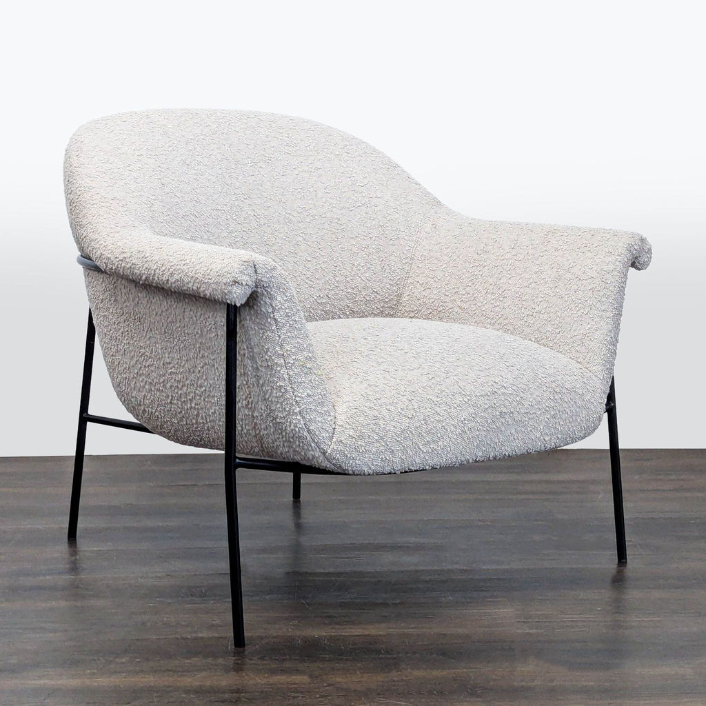 Four Hands Modern Lounge Chair with White Bouclé Fabric and Metal Legs