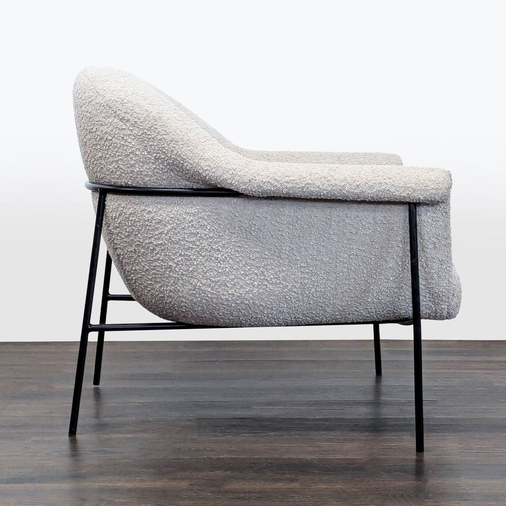 Four Hands Modern Lounge Chair with White Bouclé Fabric and Metal Legs
