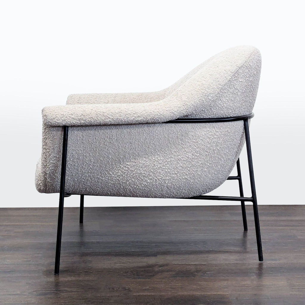 Four Hands Modern Lounge Chair with White Bouclé Fabric and Metal Legs