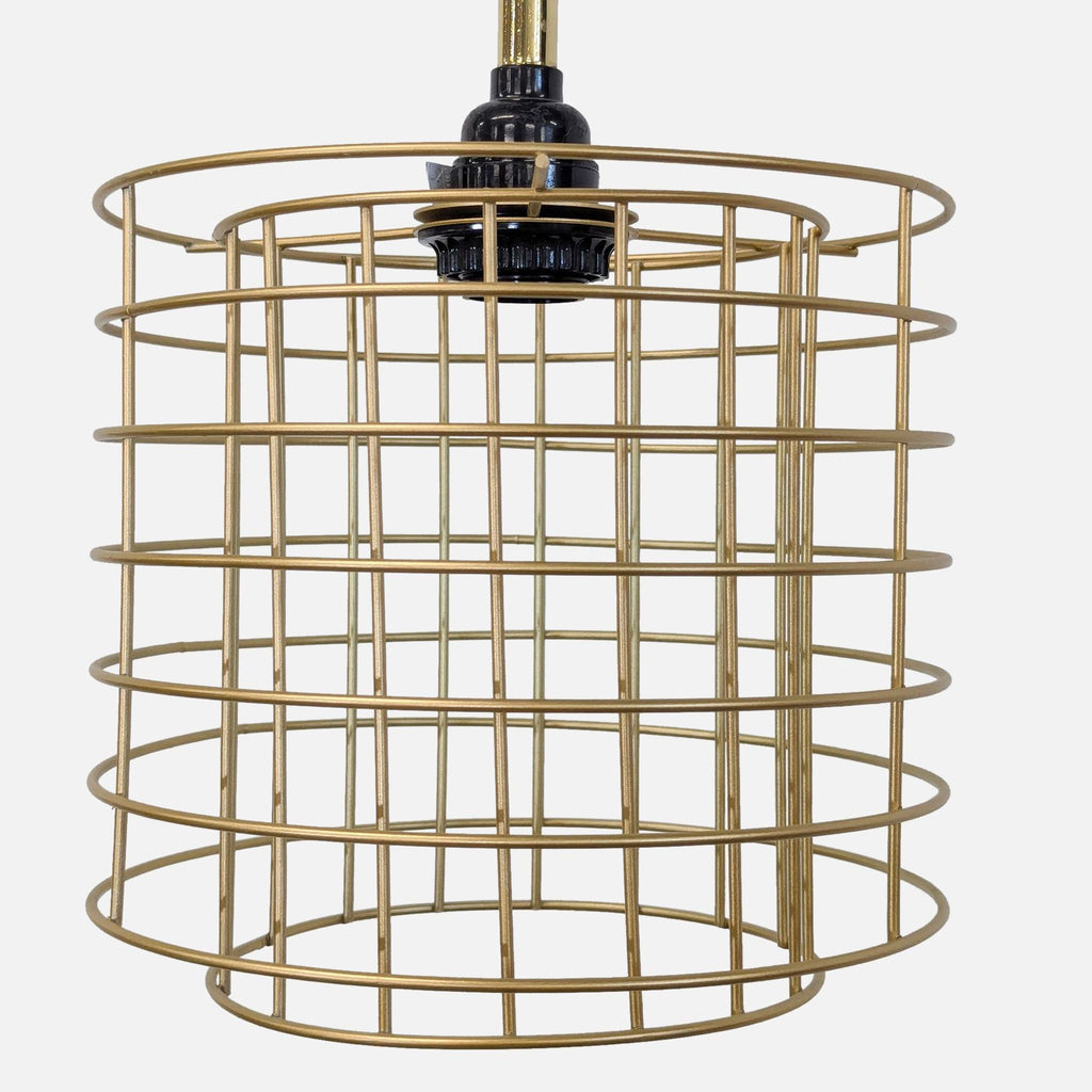Modern gold metal floor lamp featuring a unique cage shade and marble base for stability and elegance.