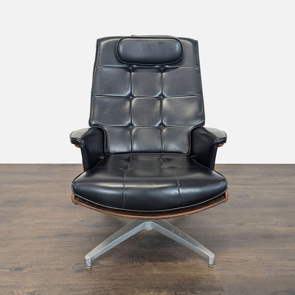 Vintage Heywood-Wakefield Mid Century Modern Black Leather Lounge Chair & Ottoman - Accepted Offer (6.67% discount)