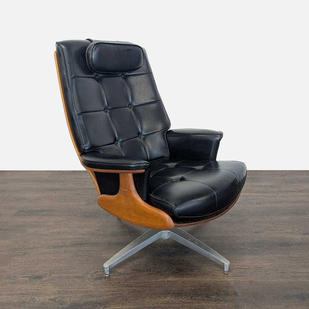 Vintage Heywood-Wakefield Mid Century Modern Black Leather Lounge Chair & Ottoman - Accepted Offer (6.67% discount)