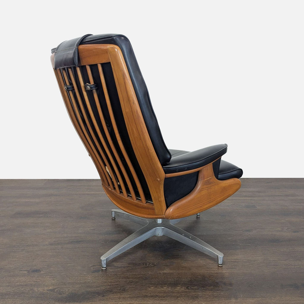 Vintage Heywood-Wakefield Mid Century Modern Black Leather Lounge Chair & Ottoman - Accepted Offer (6.67% discount)