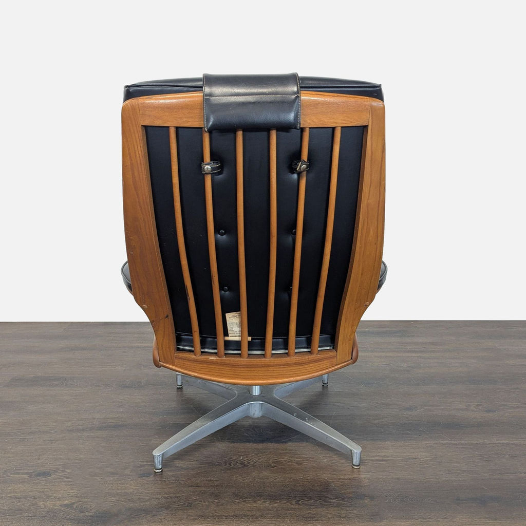 Vintage Heywood-Wakefield Mid Century Modern Black Leather Lounge Chair & Ottoman - Accepted Offer (6.67% discount)