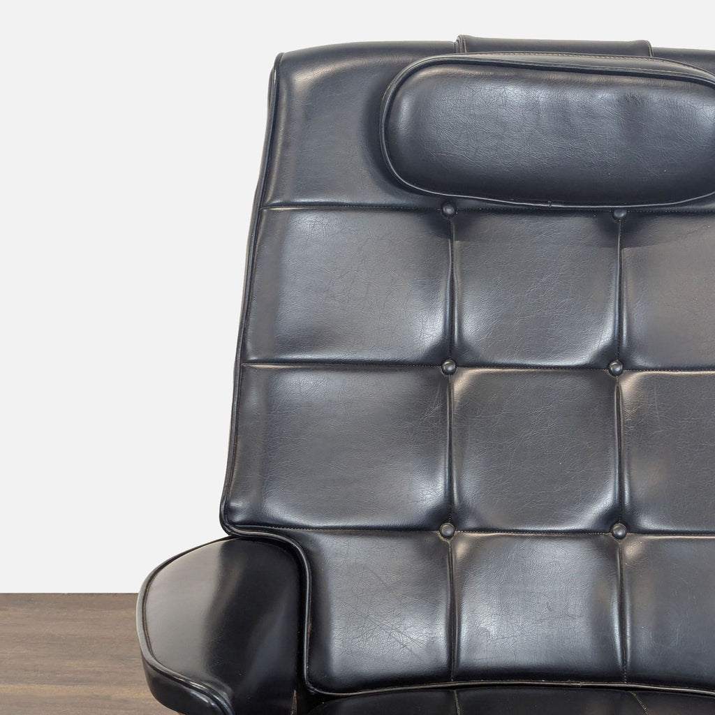 Vintage Heywood-Wakefield Mid Century Modern Black Leather Lounge Chair & Ottoman - Accepted Offer (6.67% discount)