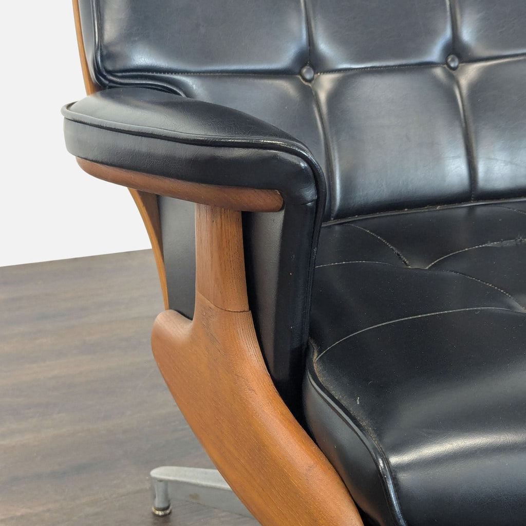 Vintage Heywood-Wakefield Mid Century Modern Black Leather Lounge Chair & Ottoman - Accepted Offer (6.67% discount)