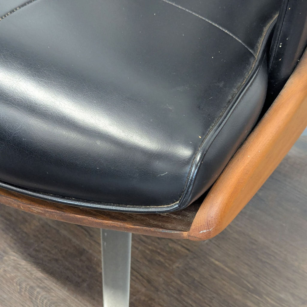 Vintage Heywood-Wakefield Mid Century Modern Black Leather Lounge Chair & Ottoman - Accepted Offer (6.67% discount)