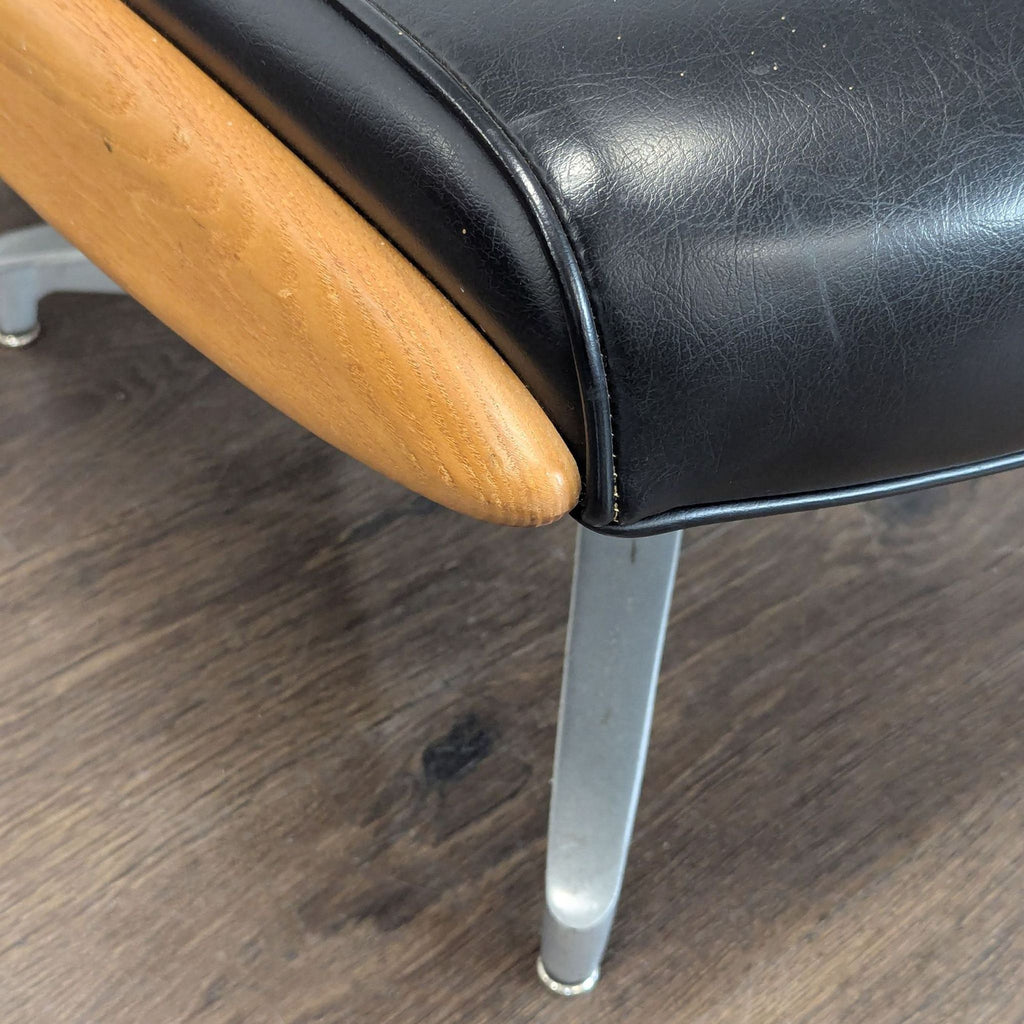 Vintage Heywood-Wakefield Mid Century Modern Black Leather Lounge Chair & Ottoman - Accepted Offer (6.67% discount)