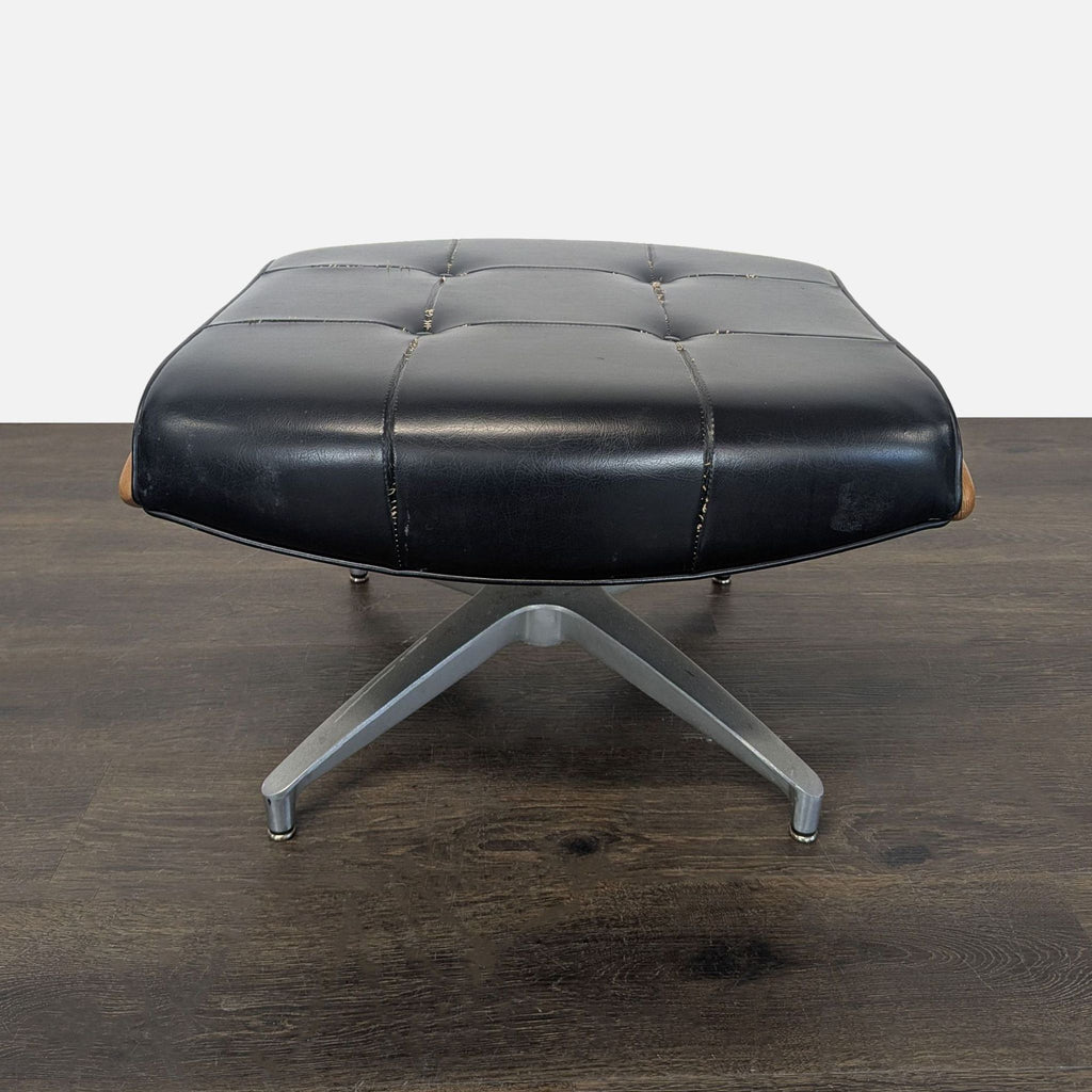 Vintage Heywood-Wakefield Mid Century Modern Black Leather Lounge Chair & Ottoman - Accepted Offer (6.67% discount)