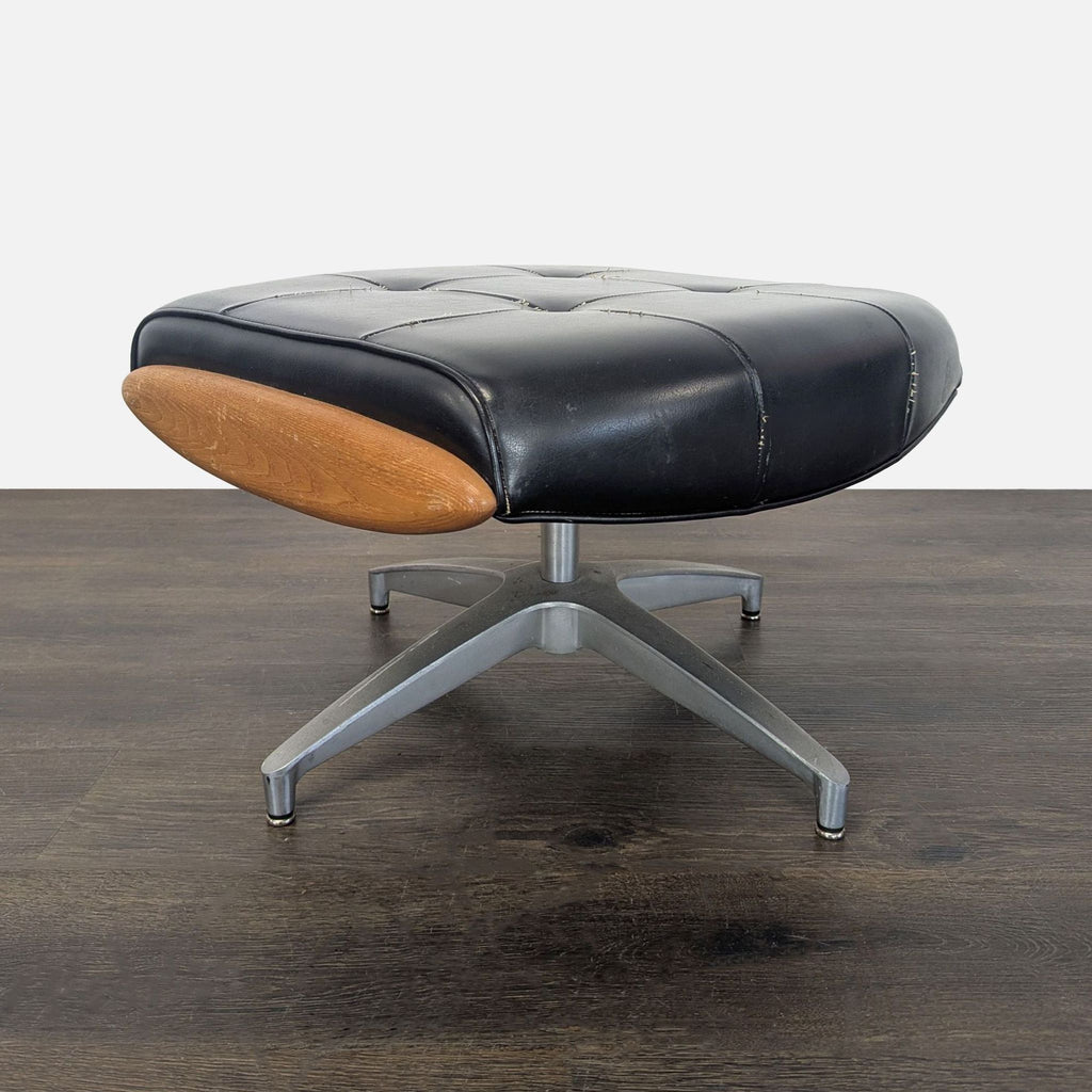 Vintage Heywood-Wakefield Mid Century Modern Black Leather Lounge Chair & Ottoman - Accepted Offer (6.67% discount)