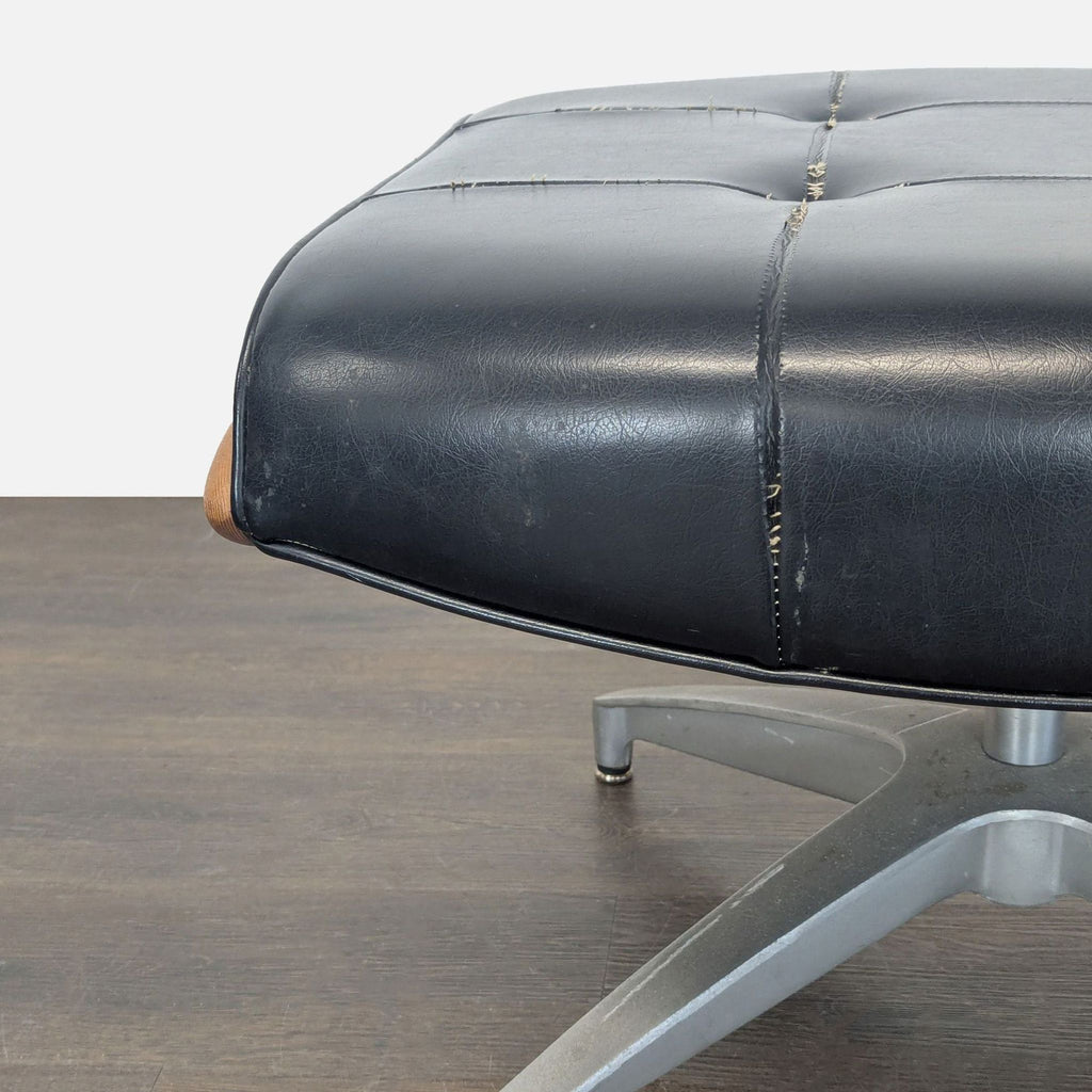 Vintage Heywood-Wakefield Mid Century Modern Black Leather Lounge Chair & Ottoman - Accepted Offer (6.67% discount)