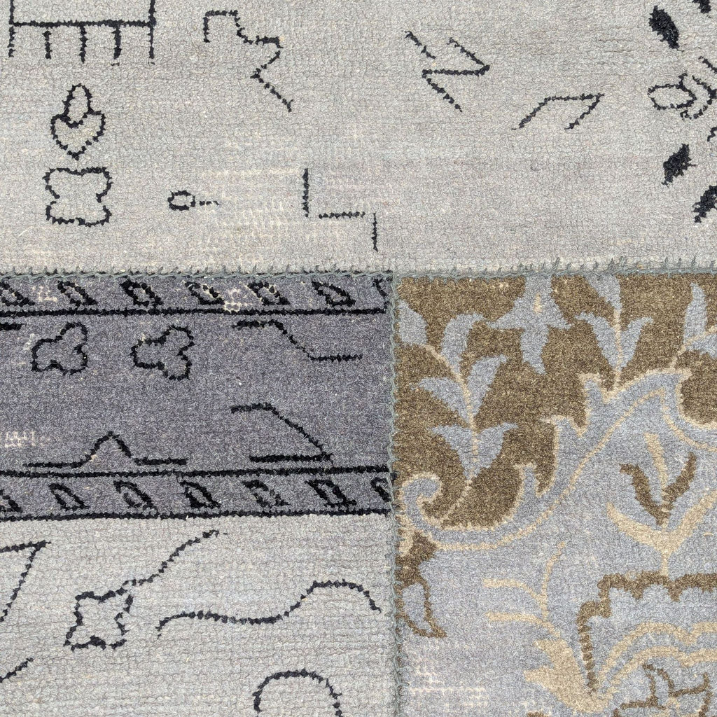 2. Close-up of the West Elm rug showing detailed patterns and texture in blue and beige shades.