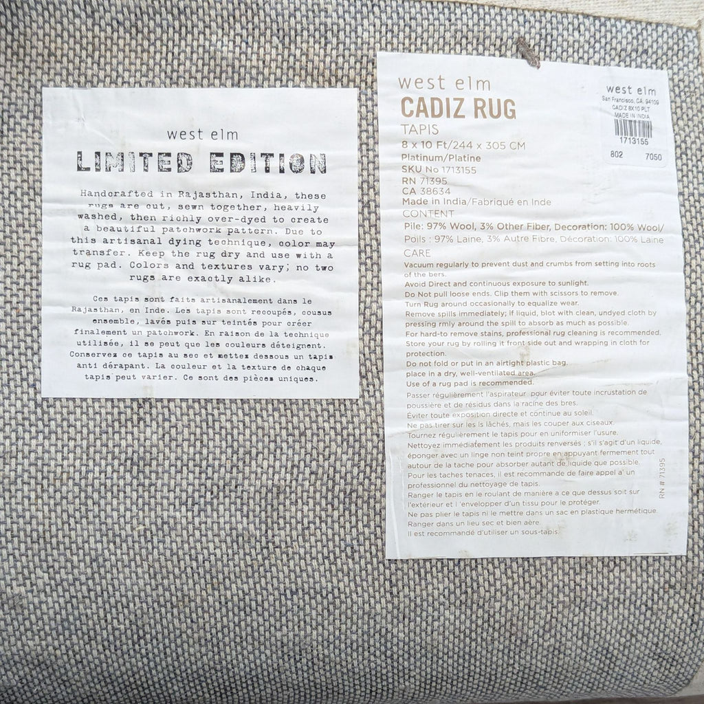 West Elm Cadiz Patchwork Patterned Area Rug – Neutral & Blue Tones