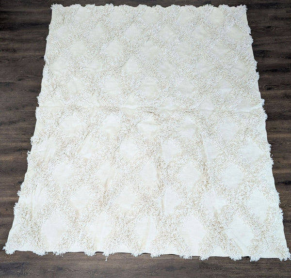 Cream Shag Diamond Pattern Area Rug – Soft Textured 9’x7’