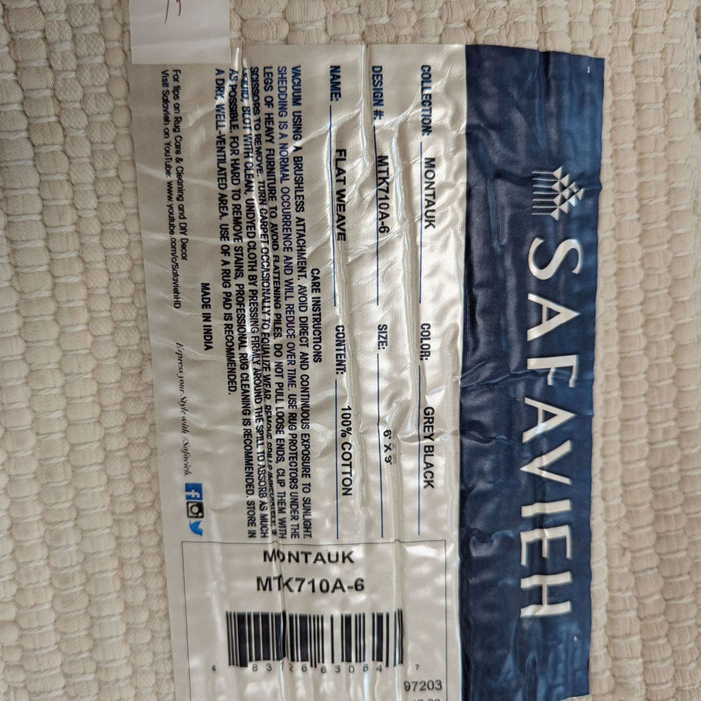 Safavieh Montauk 9’x6’ Blue and Black Hand-Woven Area Rug, Modern Striped Design