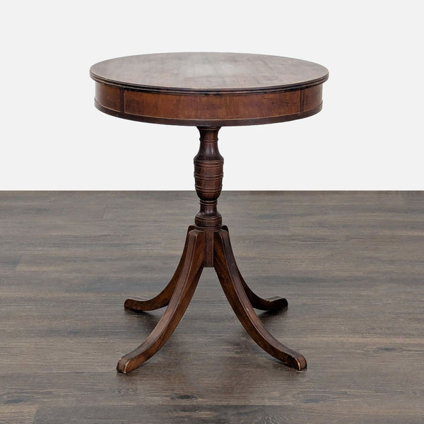 1. Barker Brothers Furniture end table featuring a classic wooden design with a single drawer and lower shelf.  