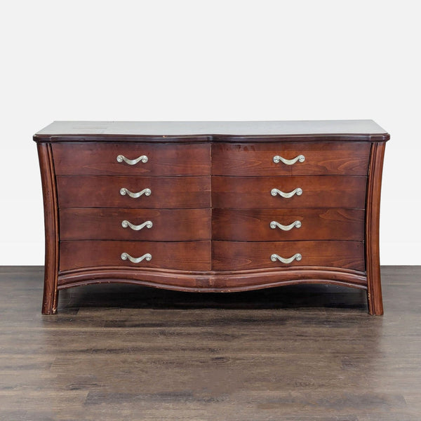 Vintage 8-Drawer Curved Front Wooden Dresser with Elegant Handles
