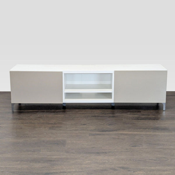 Ikea storage unit with two drawers and open shelves in a modern design.  