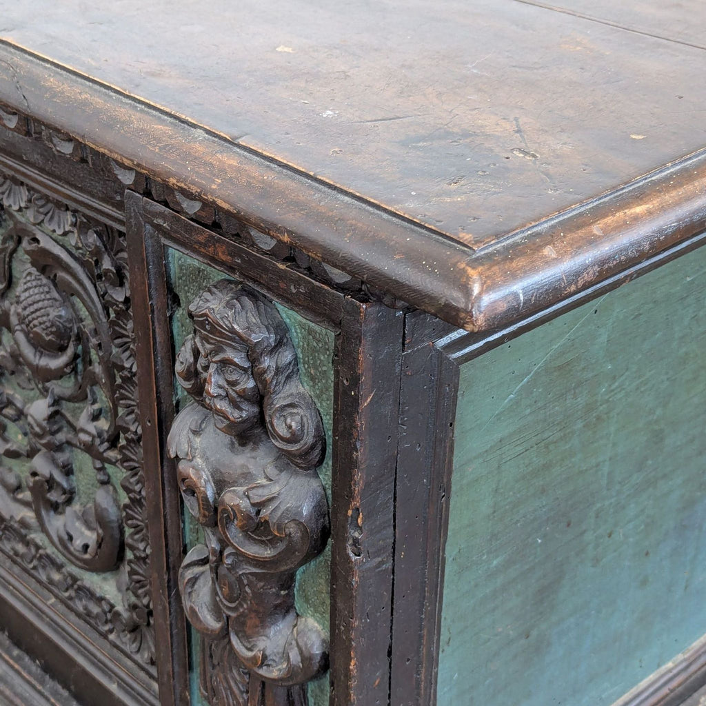 Antique Wooden Trunk with Ornate Carved Details and Hinged Lid - Accepted Offer (21.88% discount)