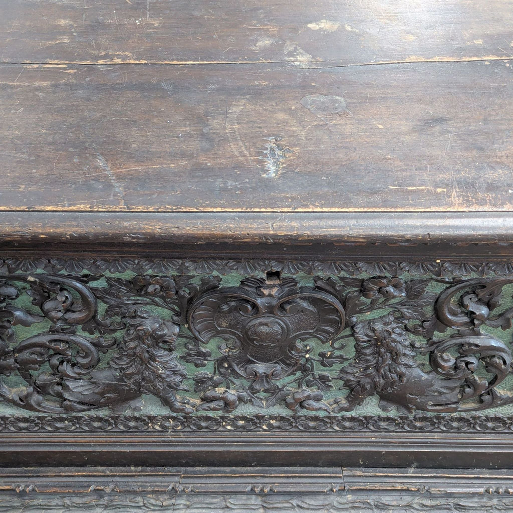 Antique Wooden Trunk with Ornate Carved Details and Hinged Lid - Accepted Offer (21.88% discount)