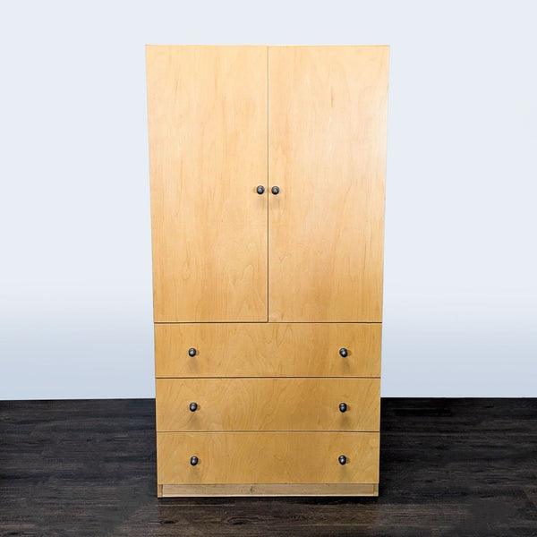 Closet interior with adjustable shelves and a single clothing rod.  