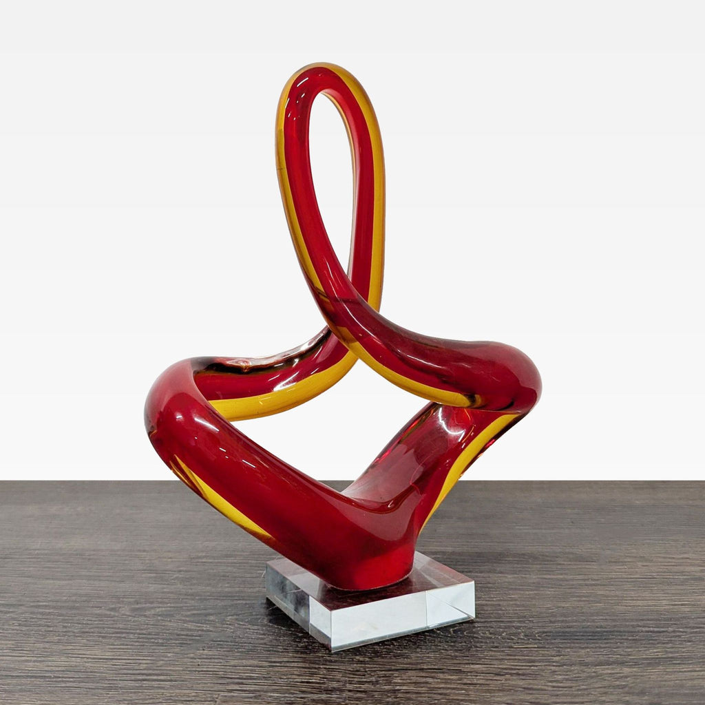 Modern Abstract Red and Amber Glass Sculpture on Clear Base - Accepted Offer (19.23% discount)