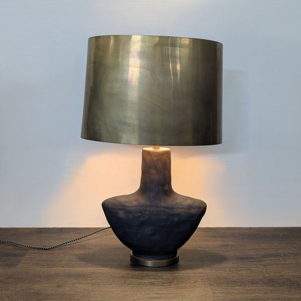 Visual Comfort Armato Modern Black Table Lamp with Brass Shade