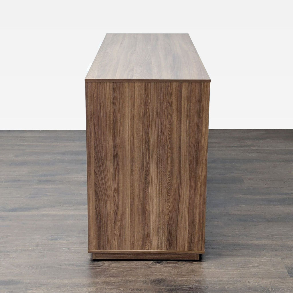 Ikea dresser with sturdy walnut sides, glossy white drawers, and easy-grip handles for stylish, practical storage.